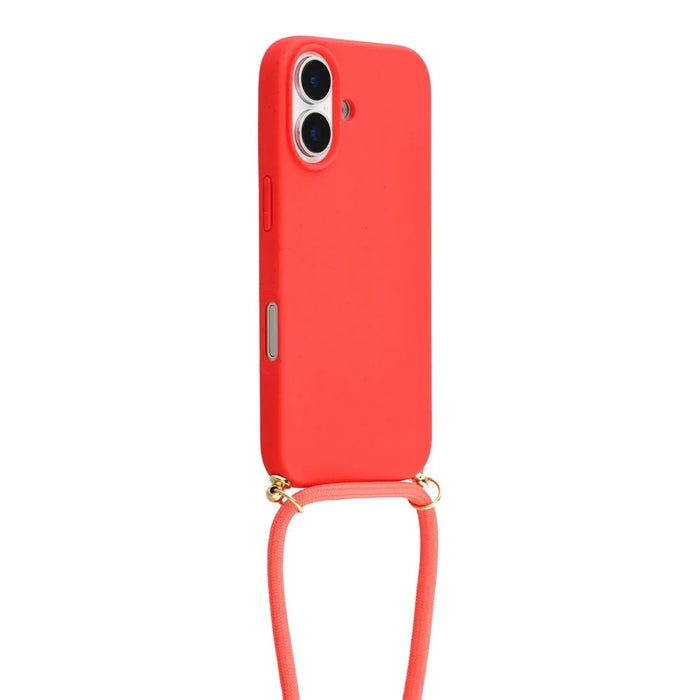 For iPhone 17 Case Biodegradable Wheat Straw + TPU Eco-Friendly Phone Cover with Lanyard - Red - 3