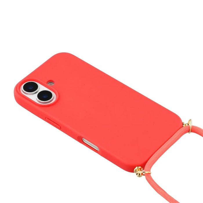 For iPhone 17 Case Biodegradable Wheat Straw + TPU Eco-Friendly Phone Cover with Lanyard - Red - 4