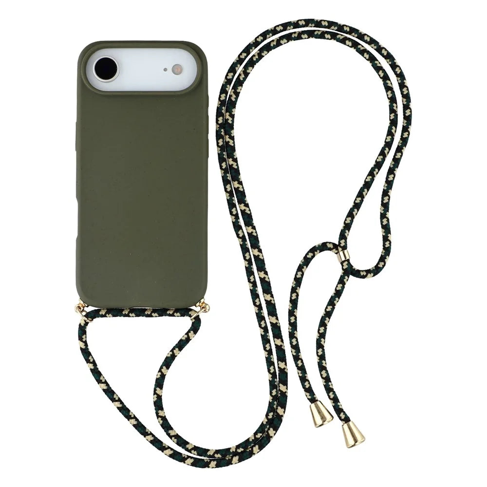 For iPhone Air Case Biodegradable Wheat Straw + TPU Eco-Friendly Phone Cover with Lanyard - Army Green - 1