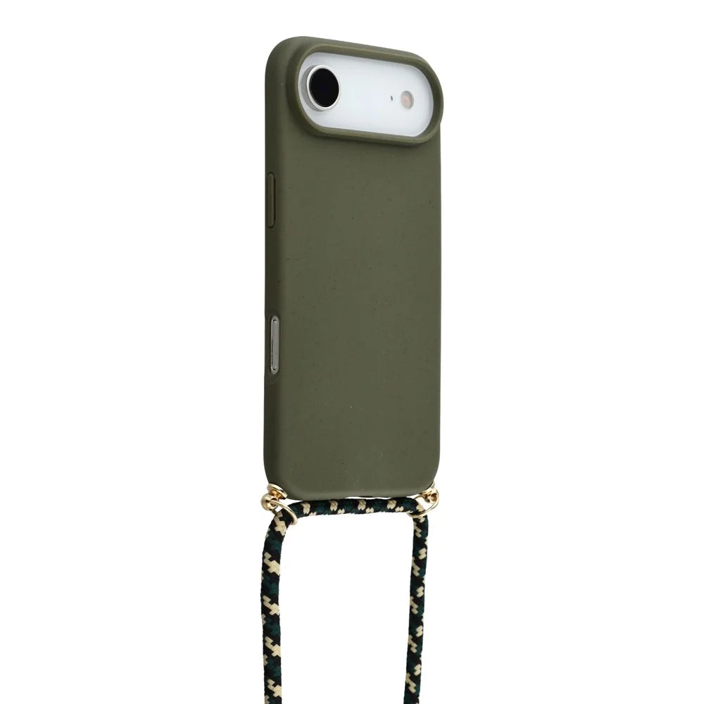 For iPhone Air Case Biodegradable Wheat Straw + TPU Eco-Friendly Phone Cover with Lanyard - Army Green - 3