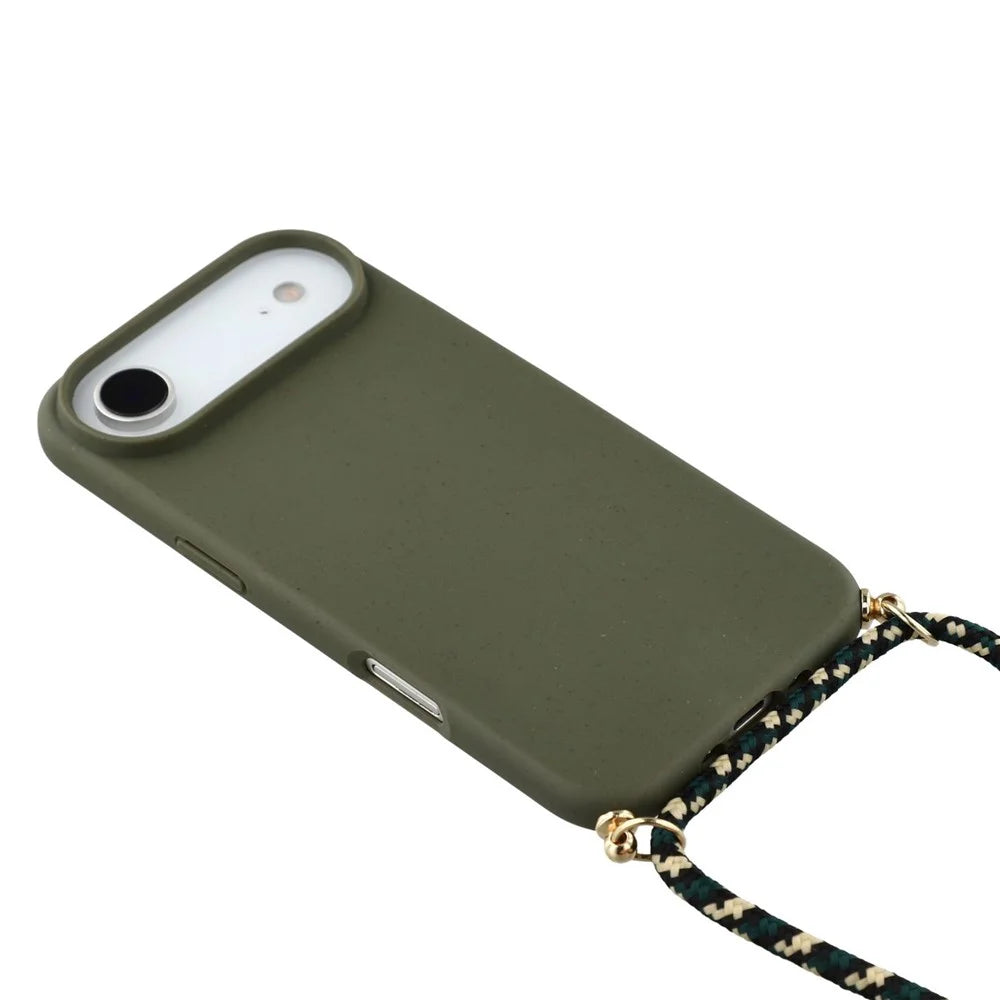 For iPhone Air Case Biodegradable Wheat Straw + TPU Eco-Friendly Phone Cover with Lanyard - Army Green - 4