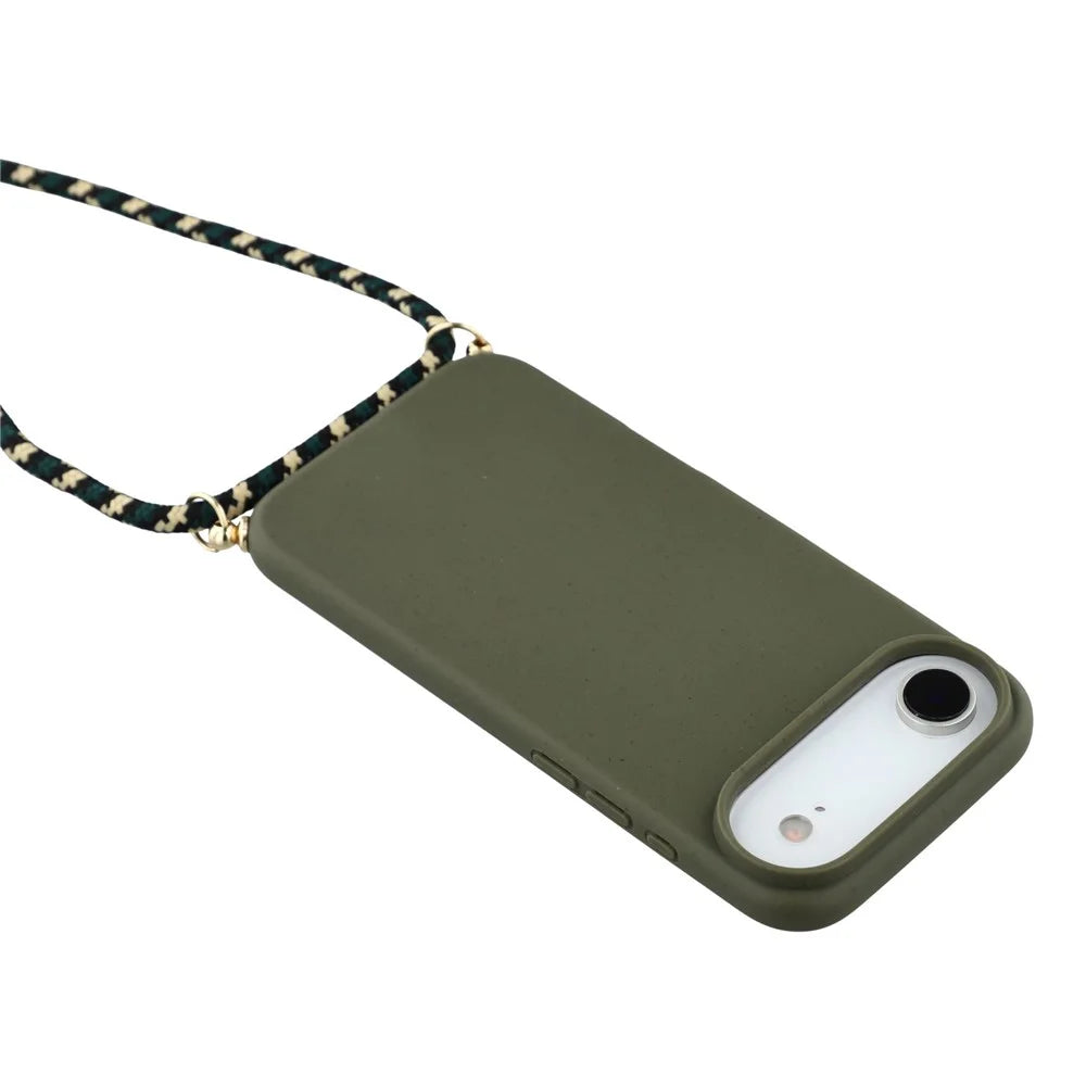 For iPhone Air Case Biodegradable Wheat Straw + TPU Eco-Friendly Phone Cover with Lanyard - Army Green - 5