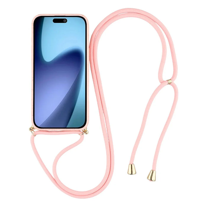 For iPhone 18 Pro Max / 17 Pro Max Case Biodegradable Wheat Straw + TPU Eco-Friendly Phone Cover with Lanyard - Pink - 2