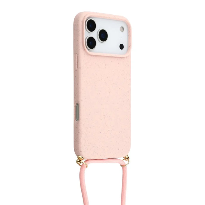 For iPhone 18 Pro Max / 17 Pro Max Case Biodegradable Wheat Straw + TPU Eco-Friendly Phone Cover with Lanyard - Pink - 3