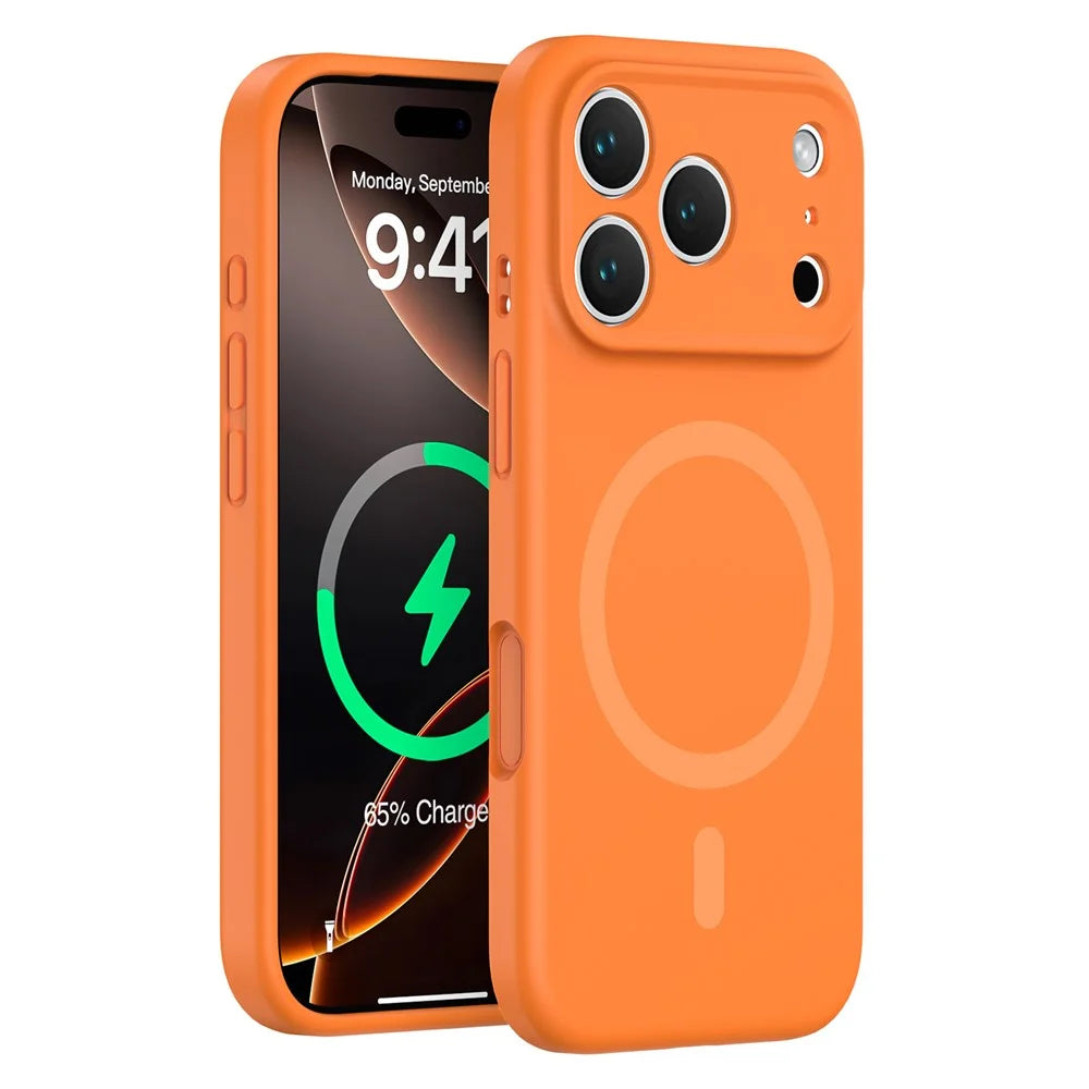 For iPhone 17 Pro Case Compatible with MagSafe Precision Fit PC + Liquid Silicone Protective Phone Cover - Fluorescent Orange - 1