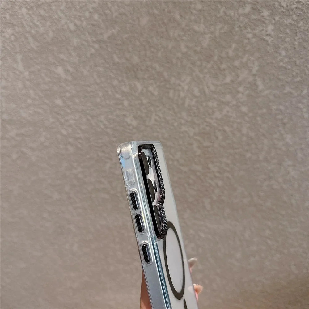For Samsung Galaxy S25 Ultra Magnetic Case PC + TPU Clear Phone Cover with Diamond Texture Lens Frame - Orange - 6