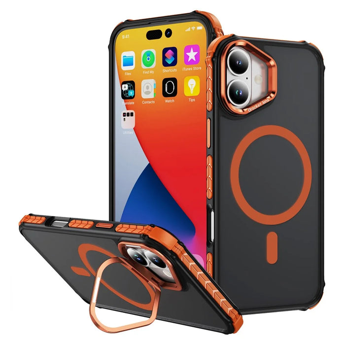 For iPhone 17 Case with Lens Kickstand Matte Phone Back Cover Compatible with MagSafe - Orange - 1