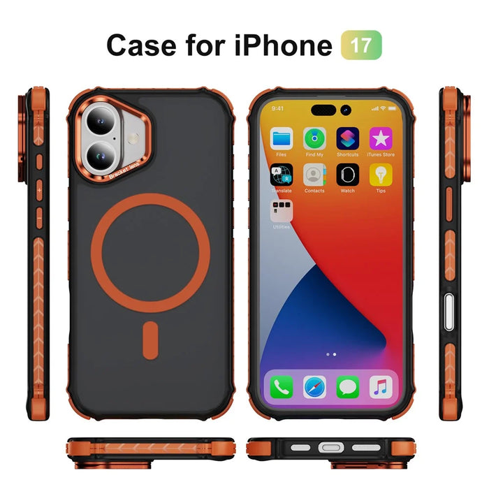 For iPhone 17 Case with Lens Kickstand Matte Phone Back Cover Compatible with MagSafe - Orange - 2