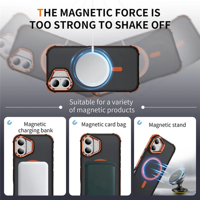 For iPhone 17 Case with Lens Kickstand Matte Phone Back Cover Compatible with MagSafe - Orange - 3