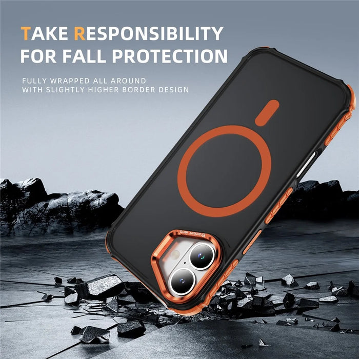 For iPhone 17 Case with Lens Kickstand Matte Phone Back Cover Compatible with MagSafe - Orange - 4