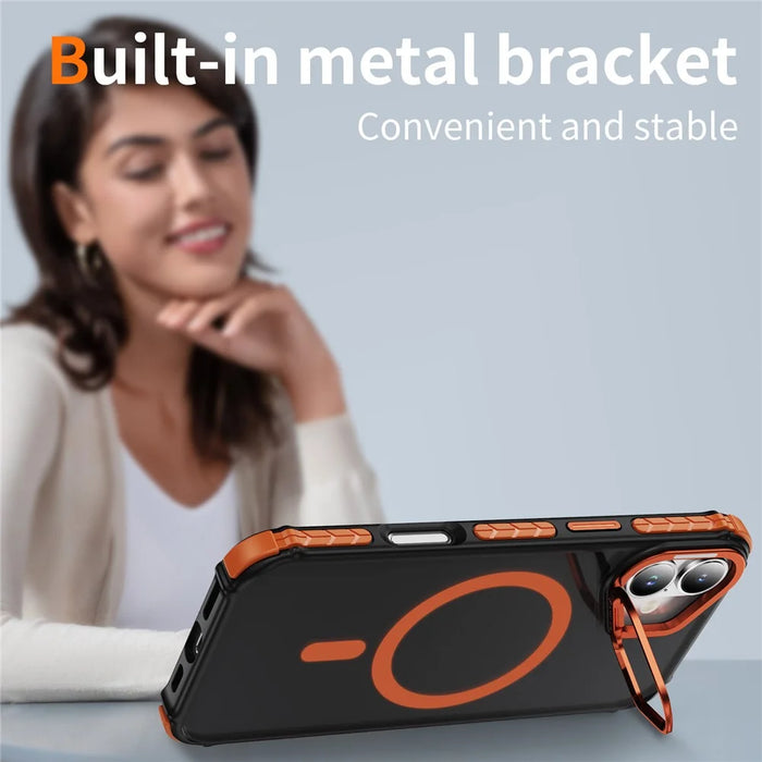 For iPhone 17 Case with Lens Kickstand Matte Phone Back Cover Compatible with MagSafe - Orange - 5