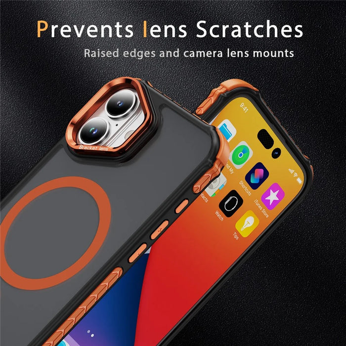 For iPhone 17 Case with Lens Kickstand Matte Phone Back Cover Compatible with MagSafe - Orange - 6