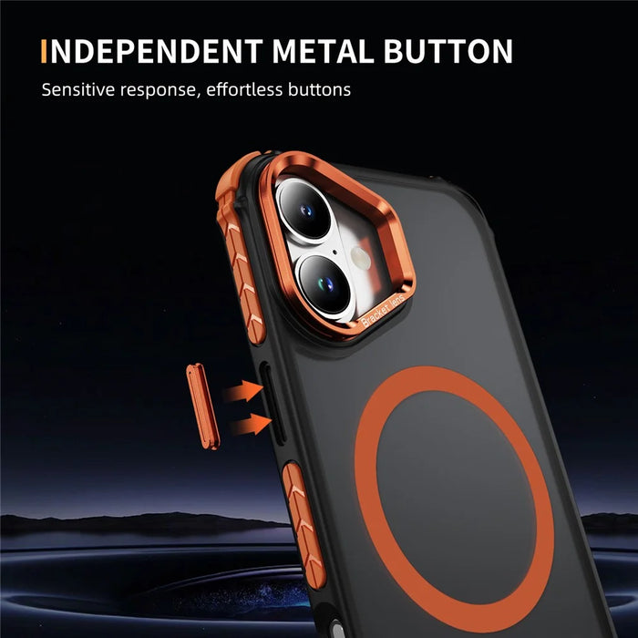 For iPhone 17 Case with Lens Kickstand Matte Phone Back Cover Compatible with MagSafe - Orange - 7