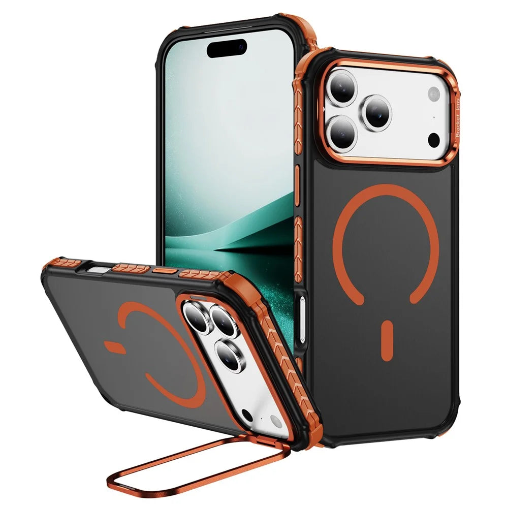 For iPhone 18 Pro Max / 17 Pro Max Case with Lens Kickstand Matte Phone Back Cover Compatible with MagSafe - Orange - 1