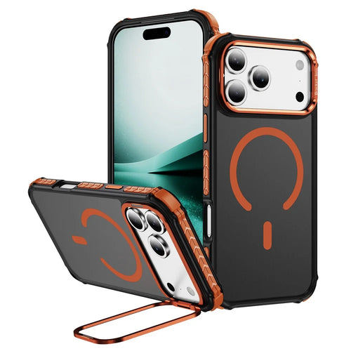 For iPhone 18 Pro Max / 17 Pro Max Case with Lens Kickstand Matte Phone Back Cover Compatible with MagSafe - Orange - 1