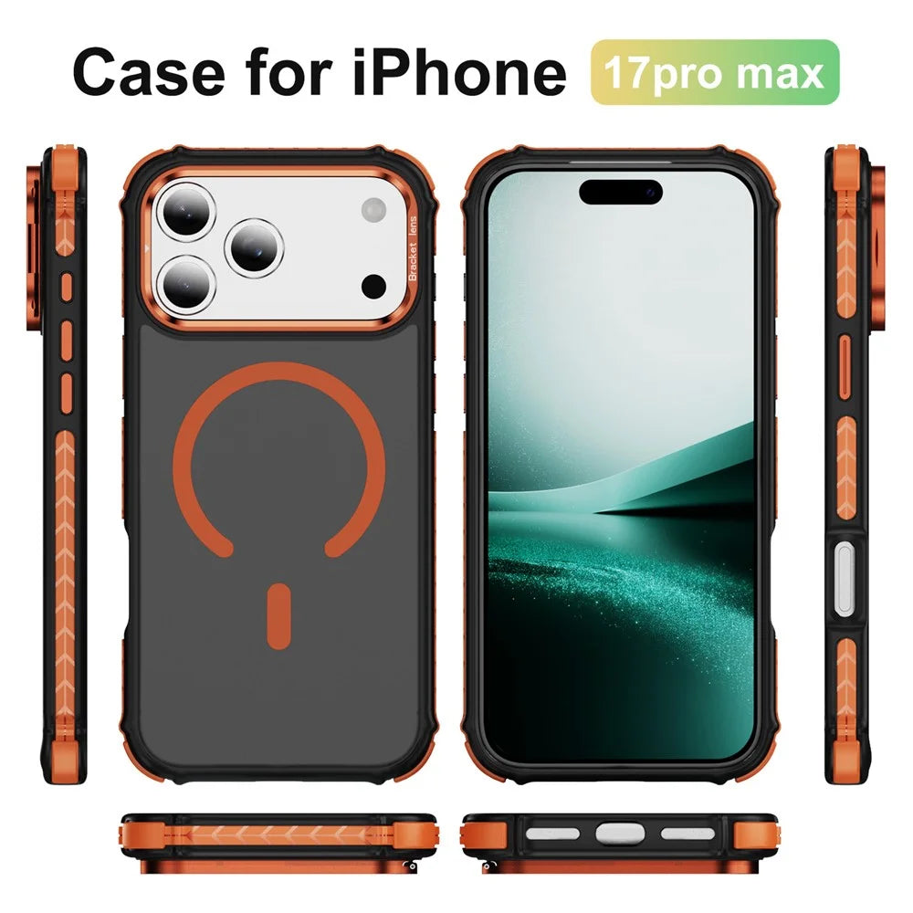 For iPhone 18 Pro Max / 17 Pro Max Case with Lens Kickstand Matte Phone Back Cover Compatible with MagSafe - Orange - 2