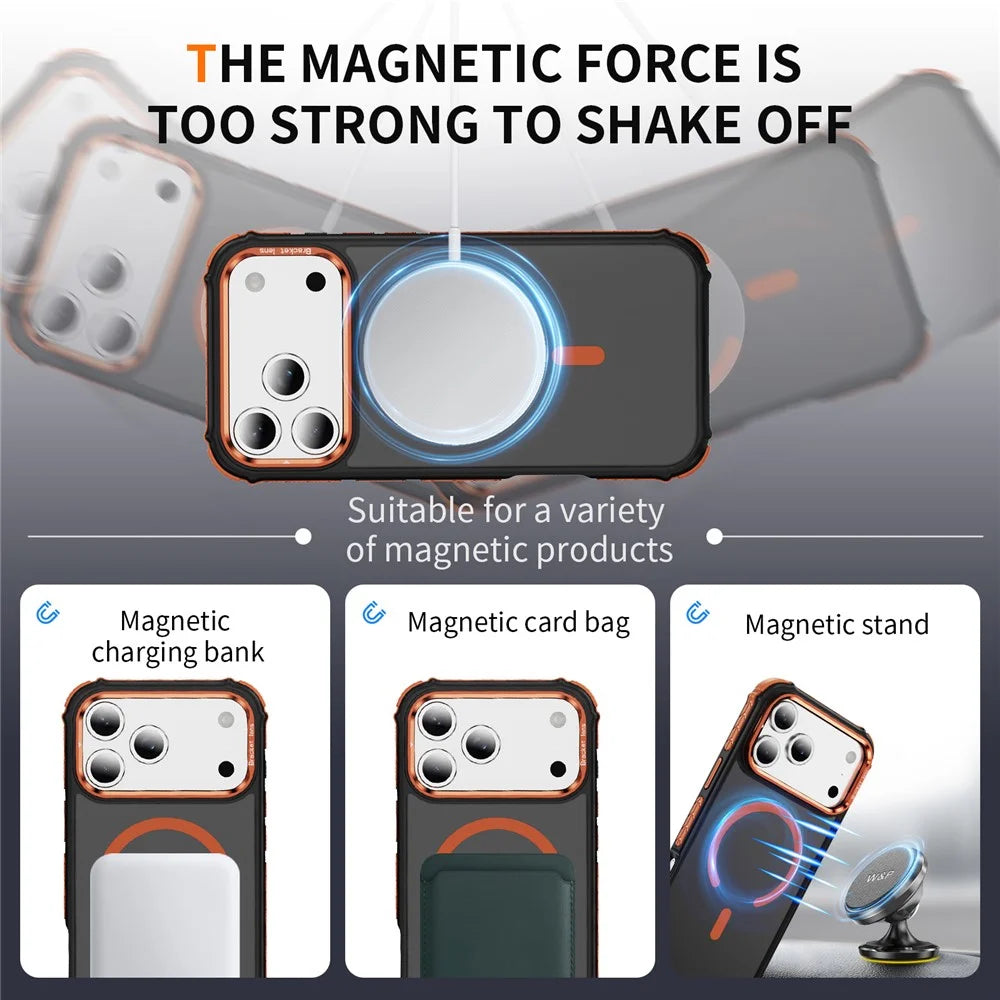 For iPhone 18 Pro Max / 17 Pro Max Case with Lens Kickstand Matte Phone Back Cover Compatible with MagSafe - Orange - 3