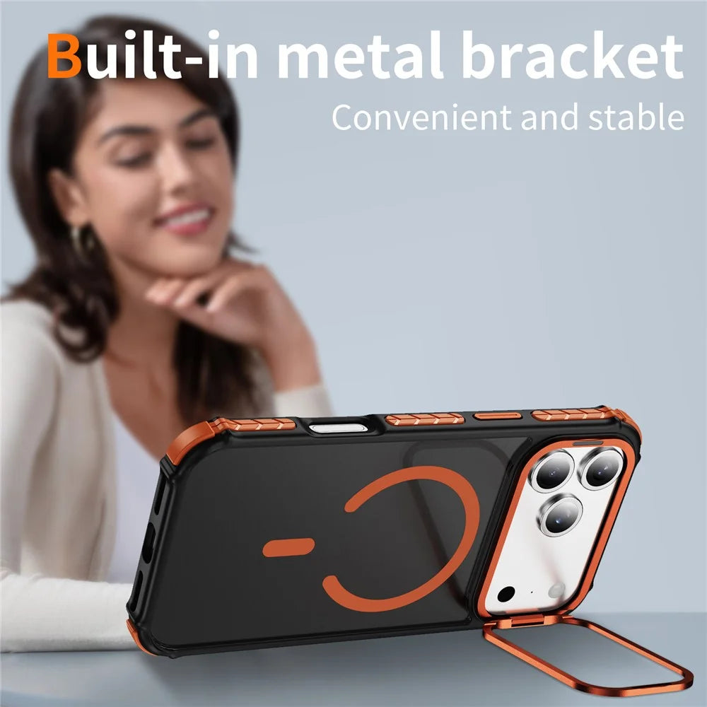 For iPhone 18 Pro Max / 17 Pro Max Case with Lens Kickstand Matte Phone Back Cover Compatible with MagSafe - Orange - 4