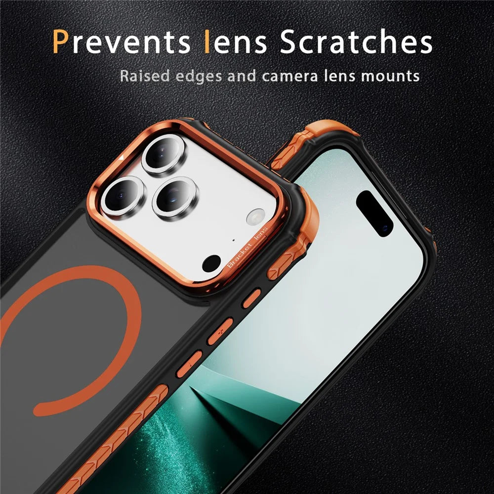 For iPhone 18 Pro Max / 17 Pro Max Case with Lens Kickstand Matte Phone Back Cover Compatible with MagSafe - Orange - 7