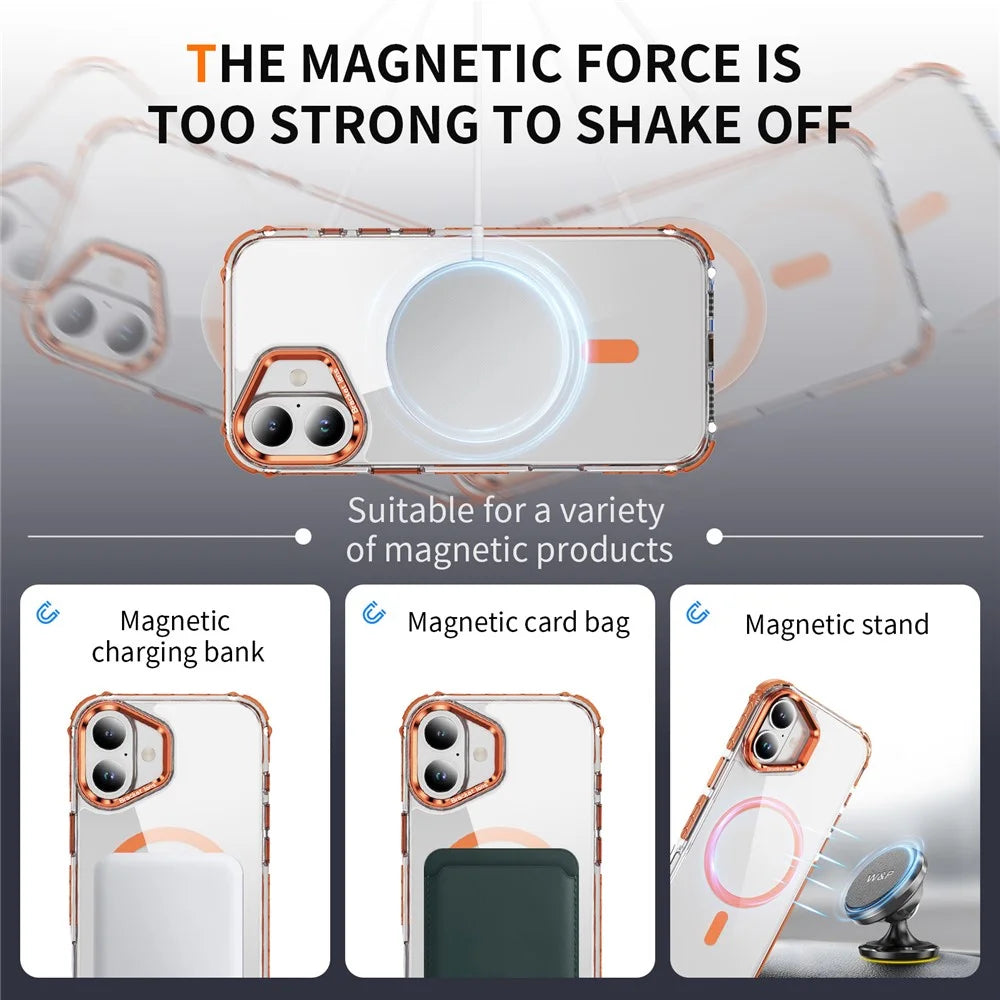 For iPhone 17 Clear Phone Case with Lens Kickstand Cover Compatible with MagSafe - Orange - 3