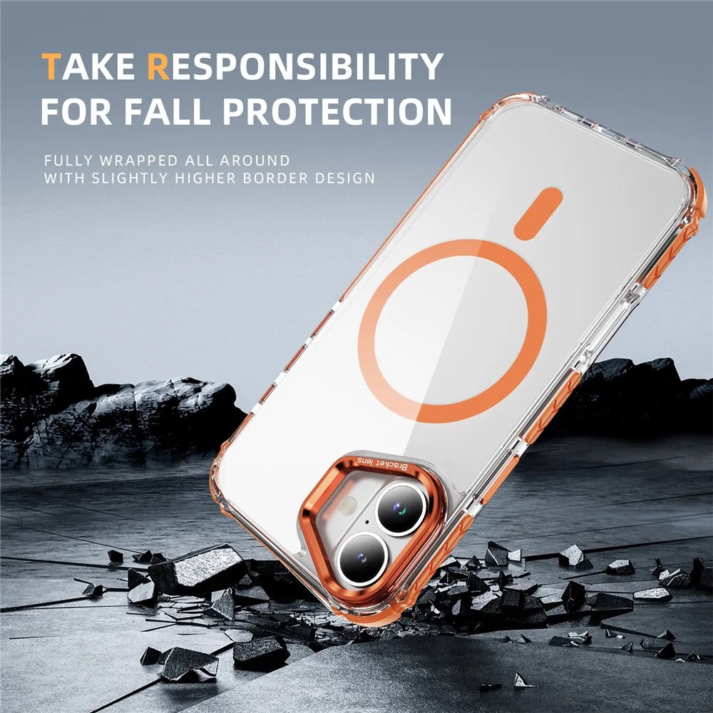 For iPhone 17 Clear Phone Case with Lens Kickstand Cover Compatible with MagSafe - Orange - 4