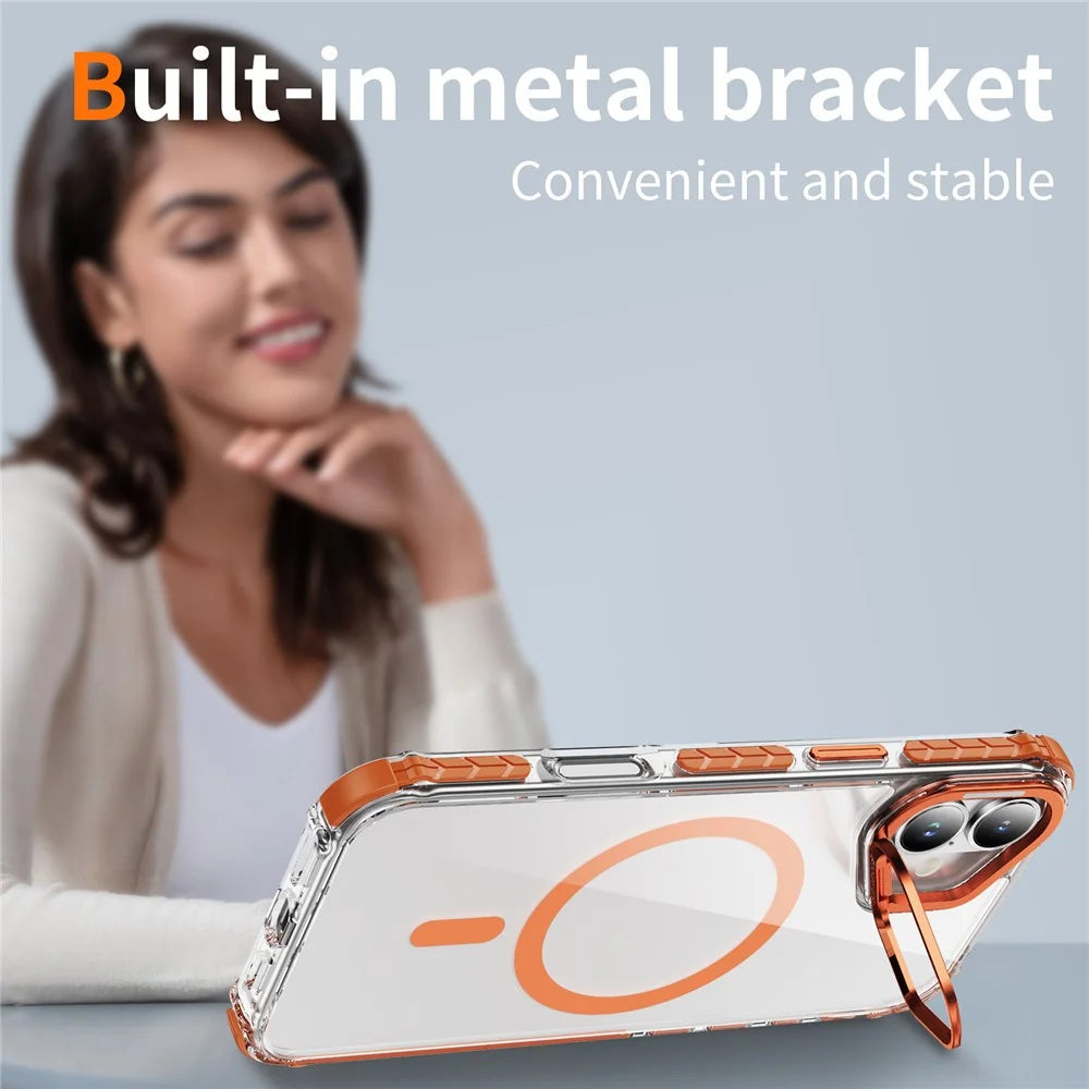 For iPhone 17 Clear Phone Case with Lens Kickstand Cover Compatible with MagSafe - Orange - 5