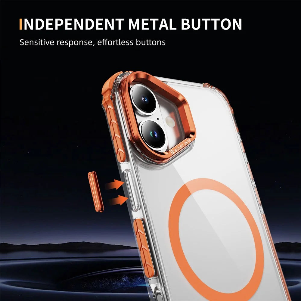 For iPhone 17 Clear Phone Case with Lens Kickstand Cover Compatible with MagSafe - Orange - 6