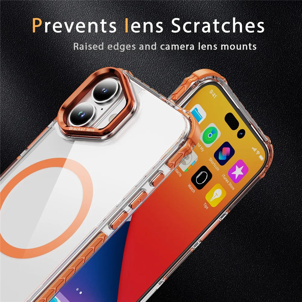 For iPhone 17 Clear Phone Case with Lens Kickstand Cover Compatible with MagSafe - Orange - 7