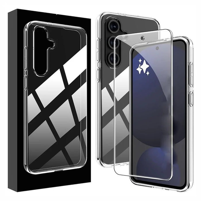 For Samsung Galaxy S25 FE Clear TPU Anti-Scratch Phone Case + 2.5D Arc Edge Screen Protector - 1