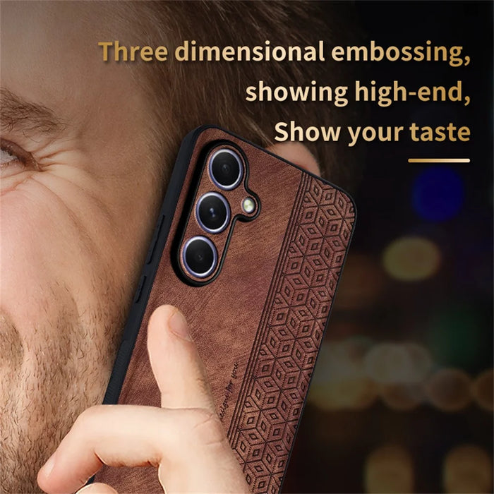 AZNS For Samsung Galaxy S25 FE Case Protective PU Leather Covered TPU Phone Shell - Brown - 6