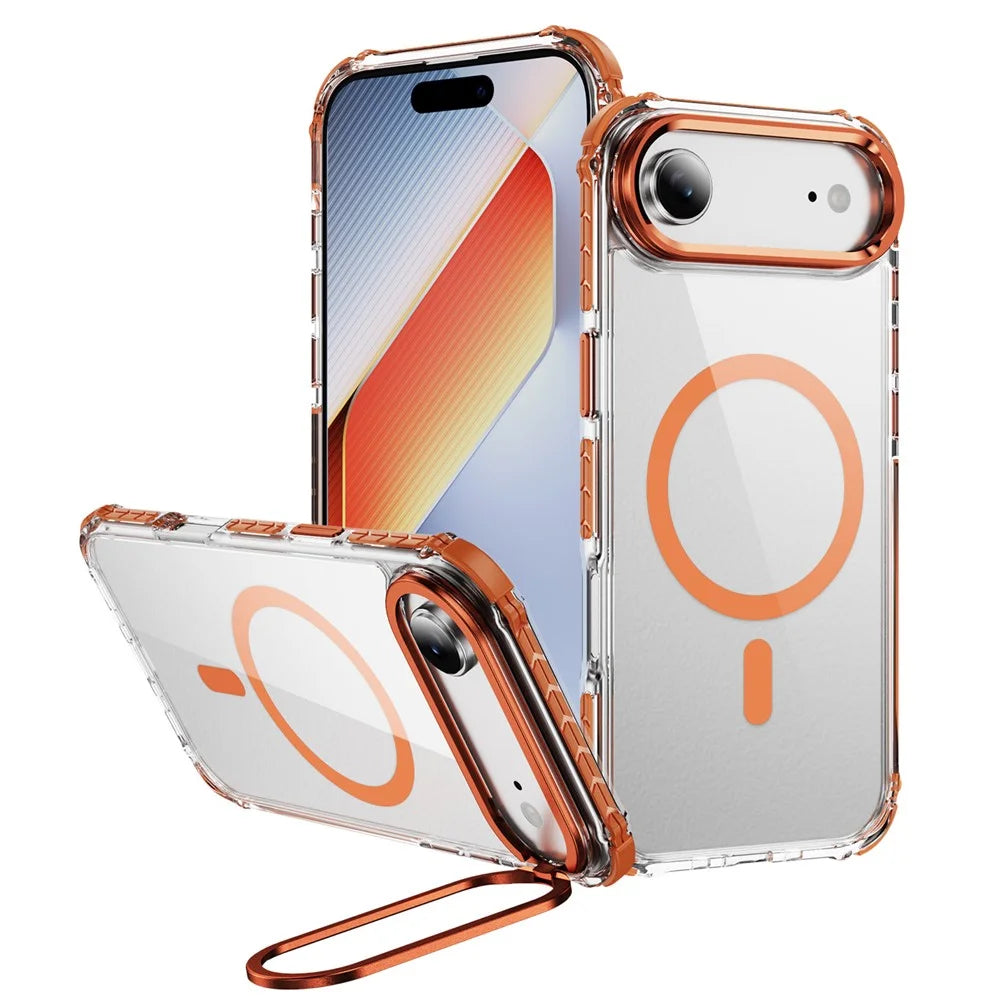 For iPhone Air Clear Phone Case with Lens Kickstand Cover Compatible with MagSafe - Orange - 1