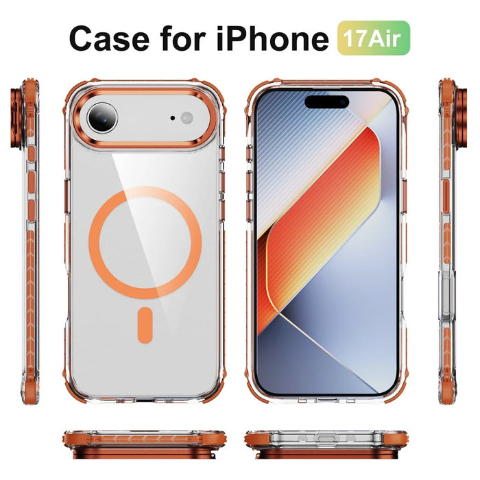 For iPhone Air Clear Phone Case with Lens Kickstand Cover Compatible with MagSafe - Orange - 2
