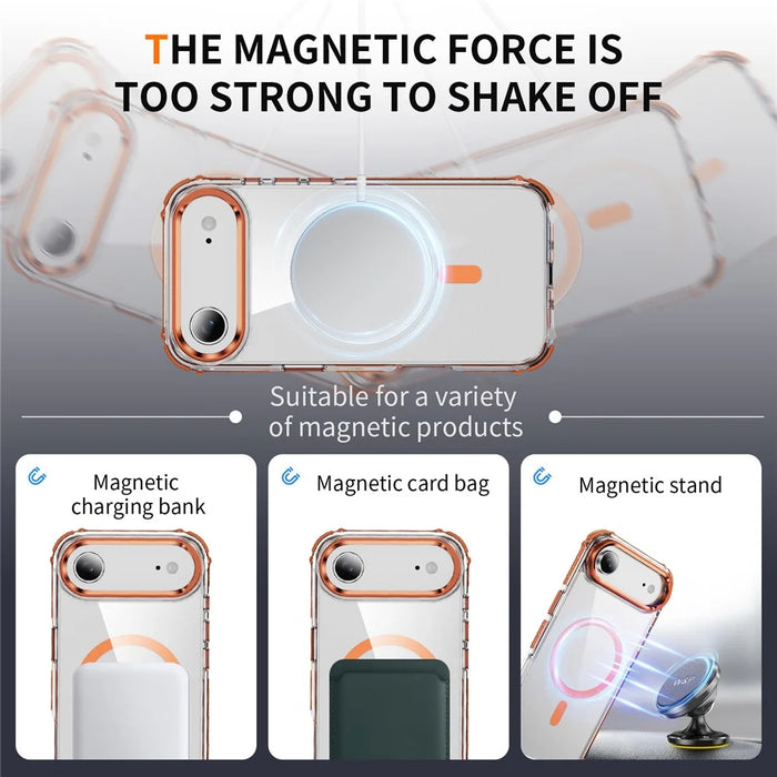 For iPhone Air Clear Phone Case with Lens Kickstand Cover Compatible with MagSafe - Orange - 3