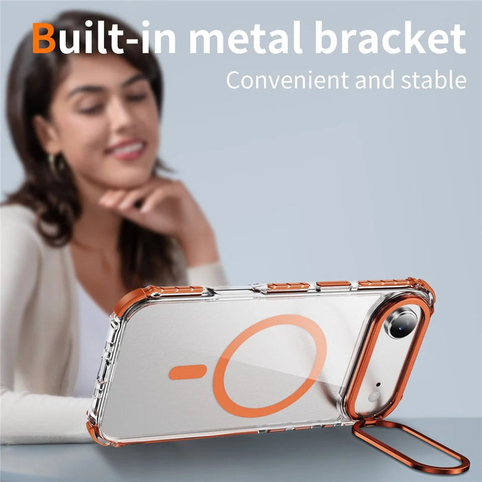 For iPhone Air Clear Phone Case with Lens Kickstand Cover Compatible with MagSafe - Orange - 4