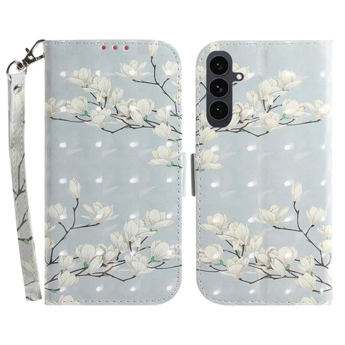 For Samsung Galaxy S25 FE Case Pattern Printing Leather Wallet Phone Cover with Wrist Strap - Magnolia - 1
