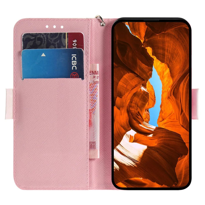 For Samsung Galaxy S25 FE Case Pattern Printing Leather Wallet Phone Cover with Wrist Strap - Magnolia - 2