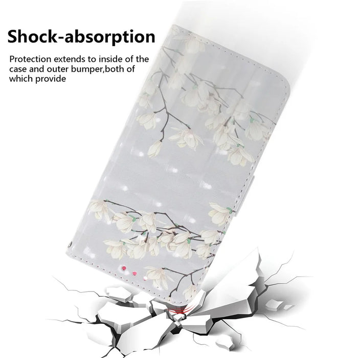 For Samsung Galaxy S25 FE Case Pattern Printing Leather Wallet Phone Cover with Wrist Strap - Magnolia - 5