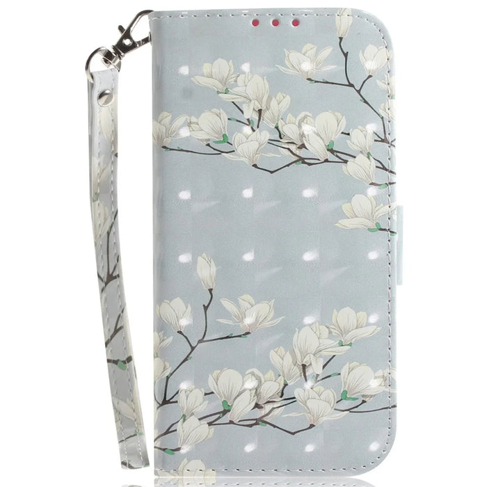 For Samsung Galaxy S25 FE Case Pattern Printing Leather Wallet Phone Cover with Wrist Strap - Magnolia - 6