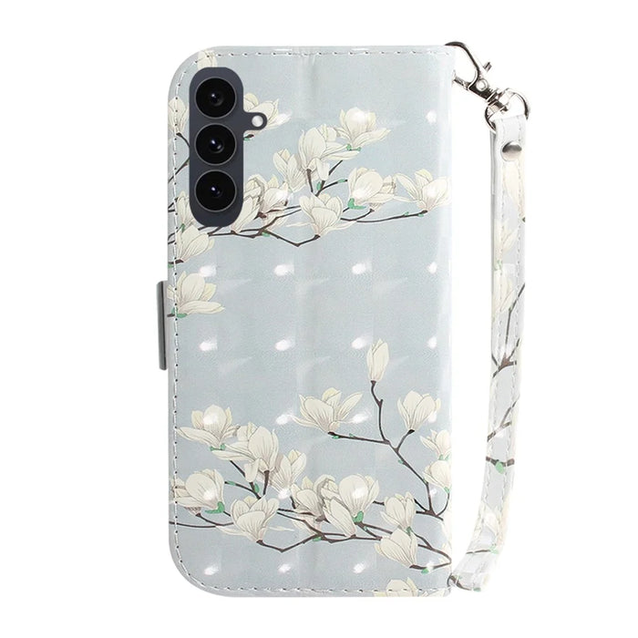 For Samsung Galaxy S25 FE Case Pattern Printing Leather Wallet Phone Cover with Wrist Strap - Magnolia - 7