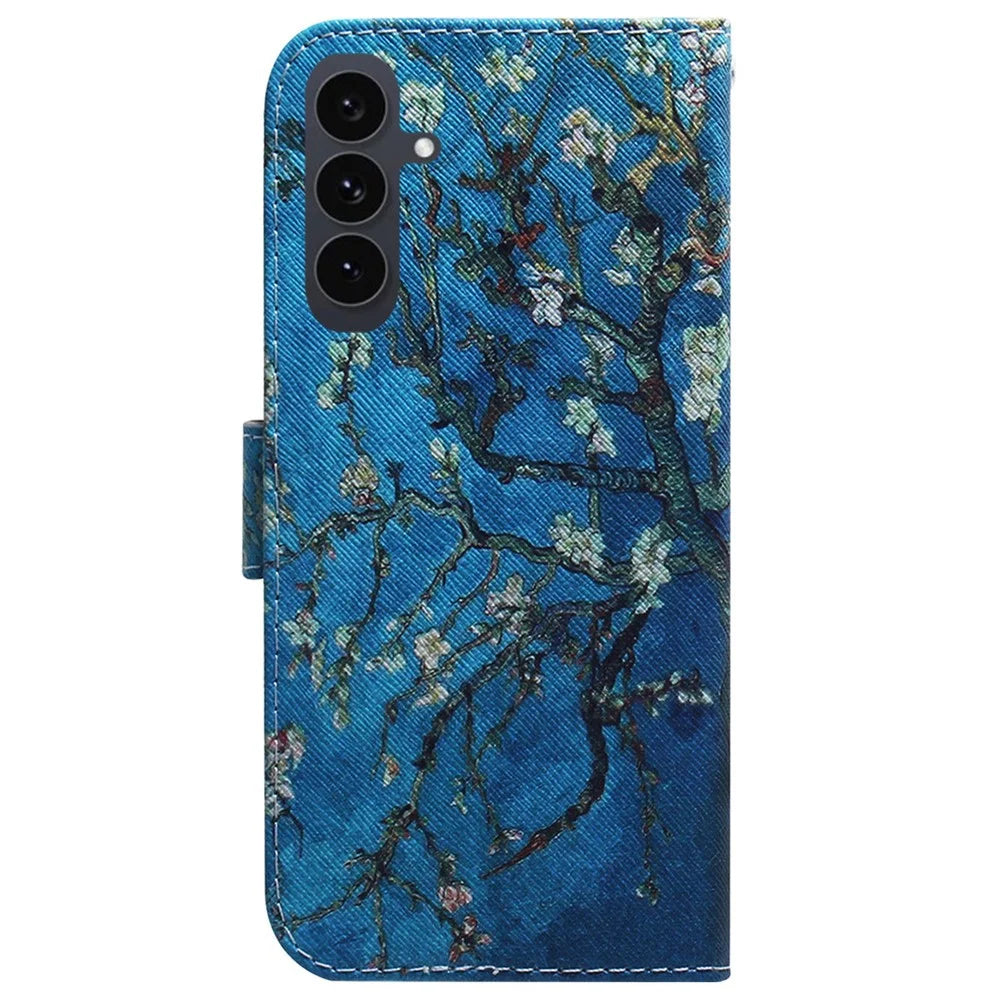 For Samsung Galaxy S25 FE Wallet Case Pattern Print Leather Phone Cover - Apricot Flowers - 7