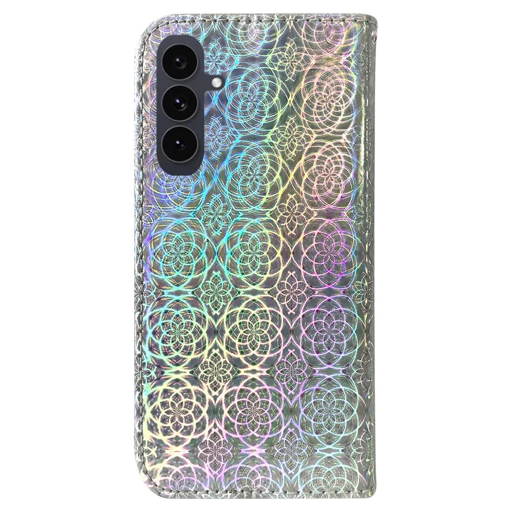 For Samsung Galaxy S25 FE Stand Case Dazzling Flower Leather Phone Cover with Wrist Strap - Grey - 7