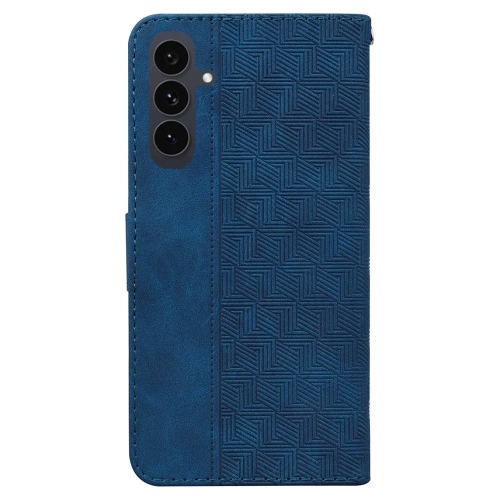 For Samsung Galaxy S25 FE Case Geometry Pattern Leather Wallet Phone Cover with Wrist Strap - Blue - 7
