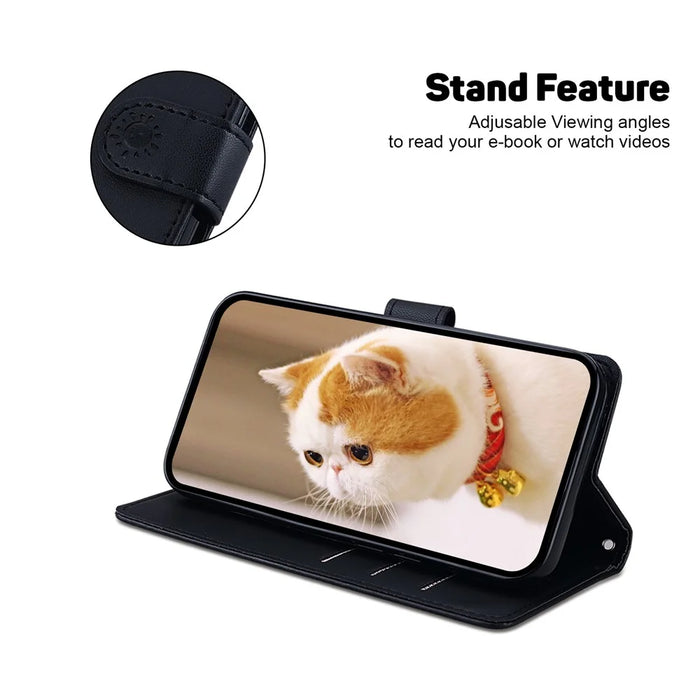 For Samsung Galaxy S25 FE Case RFID Blocking Kitten Pattern TPU + PU Leather Phone Cover with Wrist Strap - Black - 2