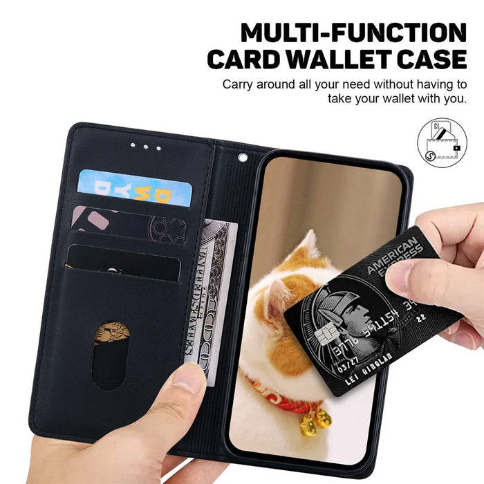For Samsung Galaxy S25 FE Case RFID Blocking Kitten Pattern TPU + PU Leather Phone Cover with Wrist Strap - Black - 3