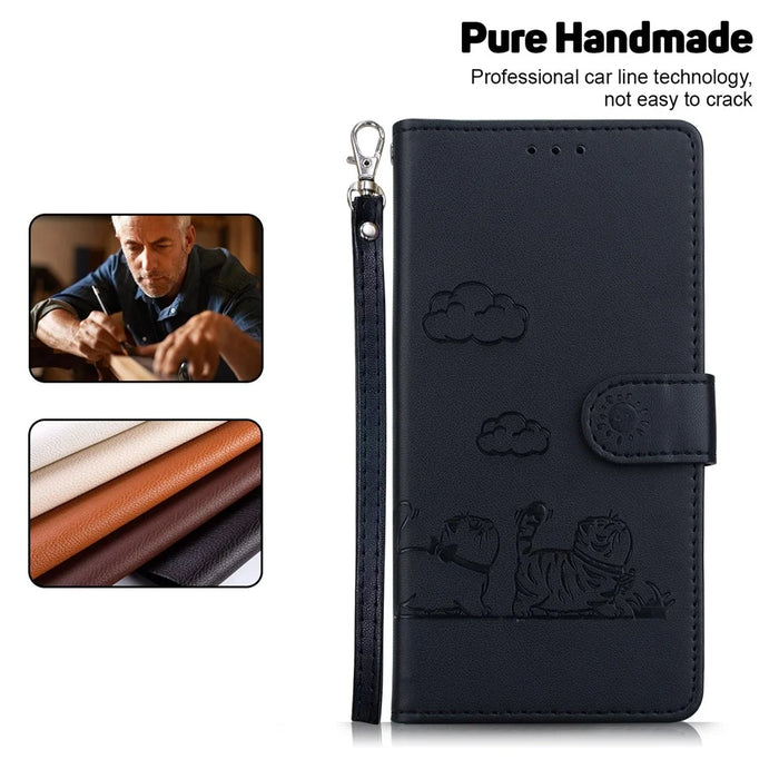 For Samsung Galaxy S25 FE Case RFID Blocking Kitten Pattern TPU + PU Leather Phone Cover with Wrist Strap - Black - 6