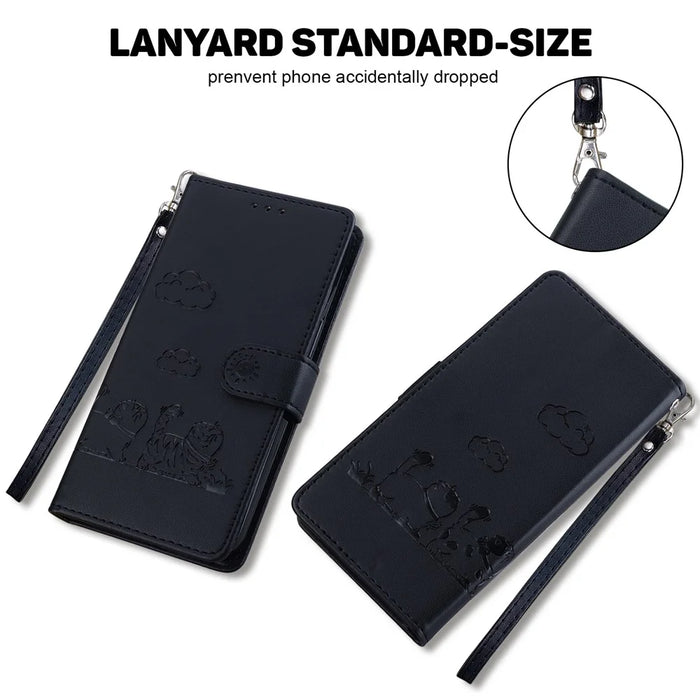 For Samsung Galaxy S25 FE Case RFID Blocking Kitten Pattern TPU + PU Leather Phone Cover with Wrist Strap - Black - 7
