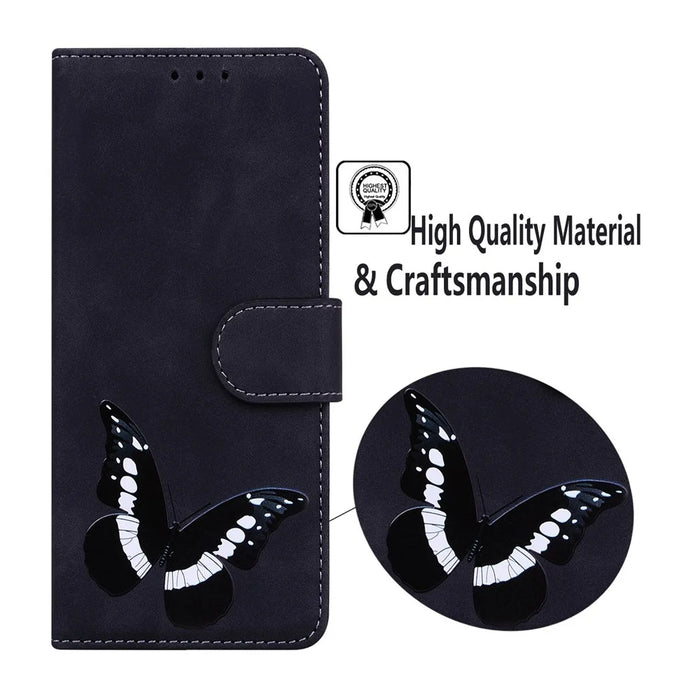 For Samsung Galaxy S25 FE Stand Case PU Leather Phone Cover Butterfly Printed - Black - 5