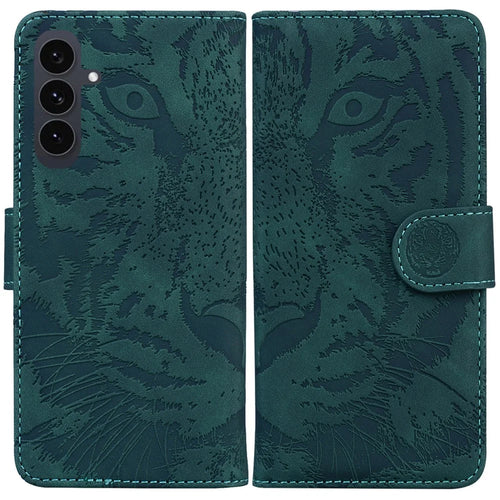 For Samsung Galaxy S25 FE Case Tiger Imprint Leather Wallet Phone Cover - Green - 1