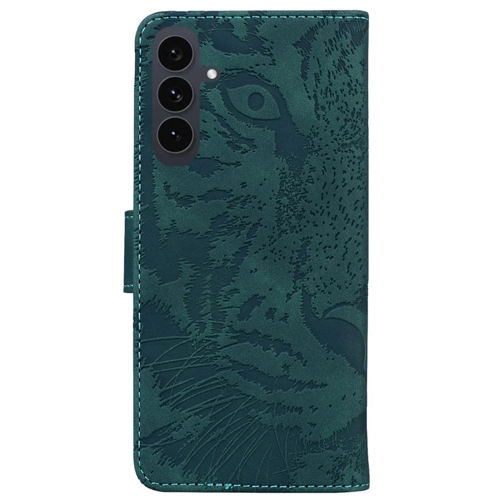 For Samsung Galaxy S25 FE Case Tiger Imprint Leather Wallet Phone Cover - Green - 7