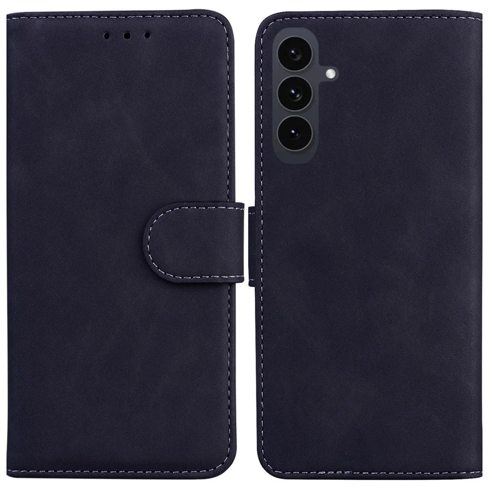 For Samsung Galaxy S25 FE Case Solid Color Leather Wallet Phone Cover - Black - 1